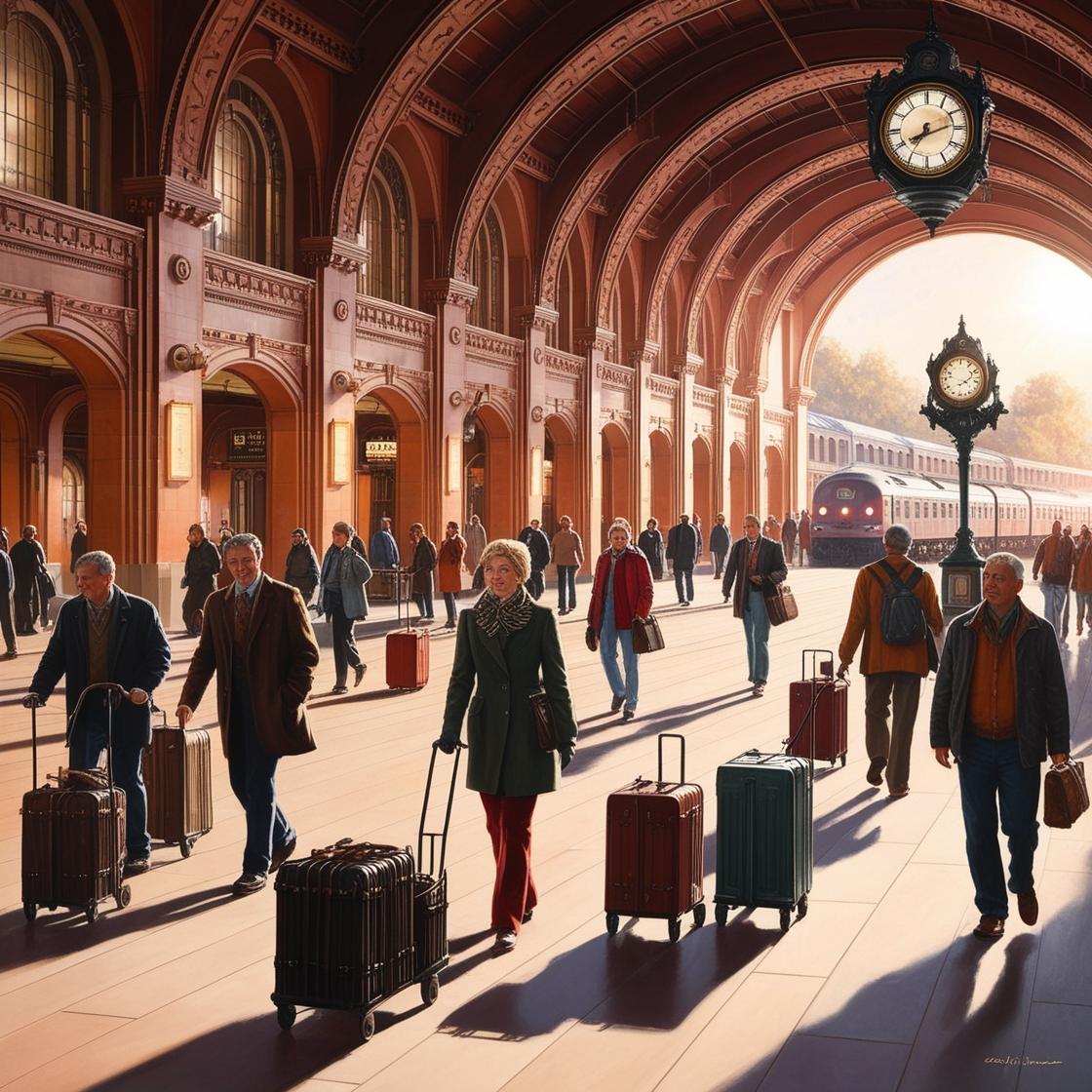 Travelers at the station ready for group transportation.